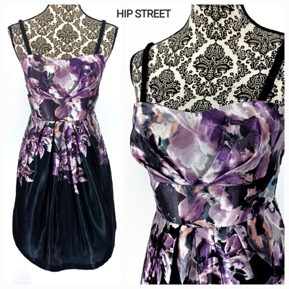 IZ BYER Spaghetti Strap High Waist Pleat Top Floral Satin Party Dress 5
